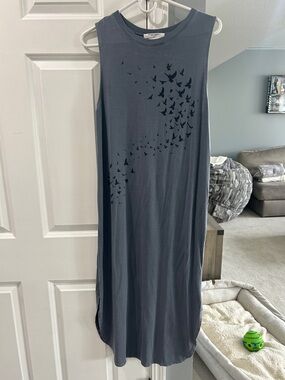 Project Social T Slate Gray Maxi Dress with Bird Flock Print